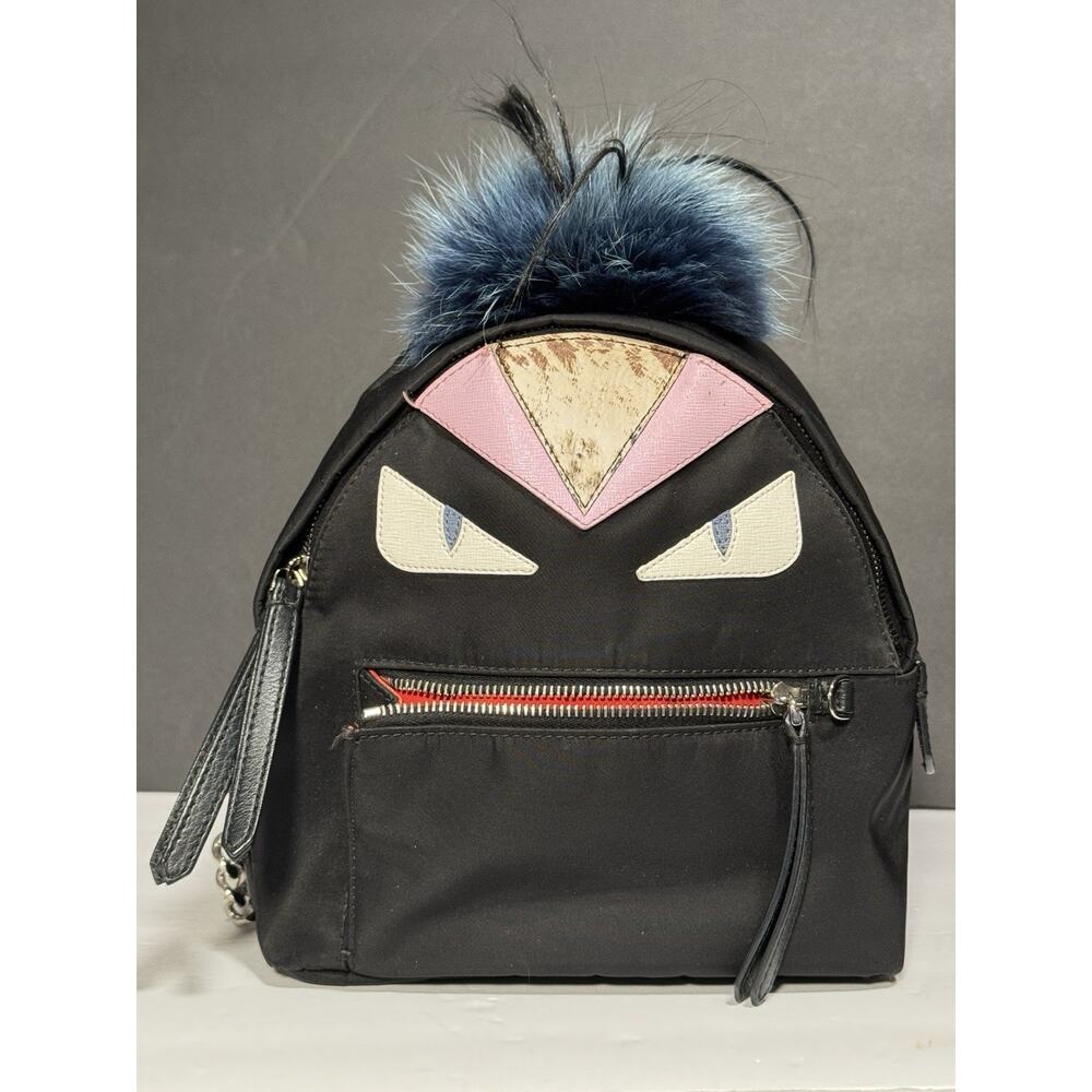 FENDI Black Nylon And Leather Monster Eyes Mini Backpack Authentic